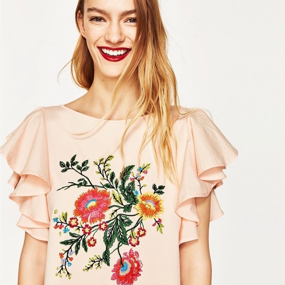 Zara Peach Colour Ruffled Sheath Mini Dress - Picture 2 of 6
